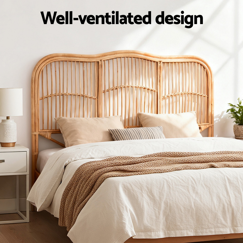 Artiss NERO Rattan Bed Headboard, Pine view 5