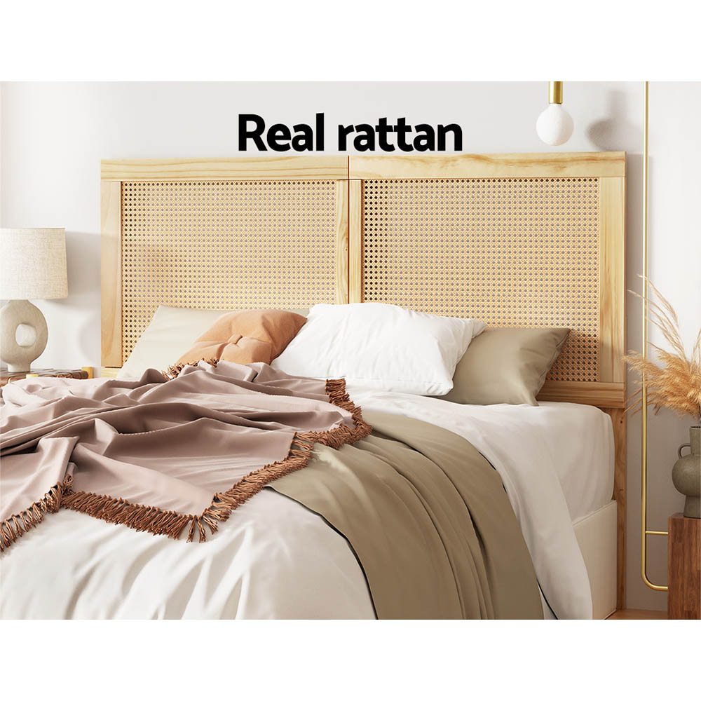 Artiss RIBO Rattan Bed Head, Pine view 4