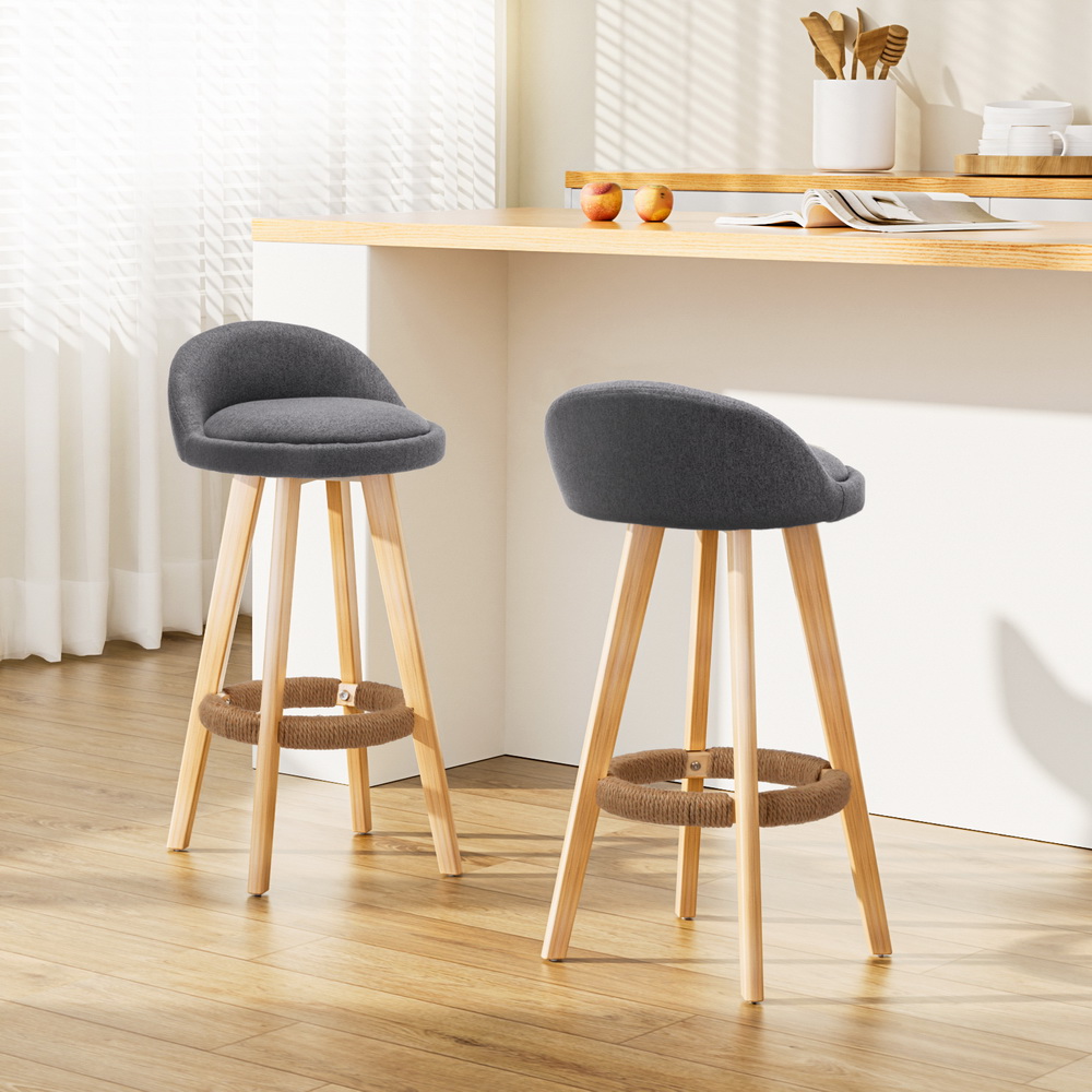 Artiss Bar Stools Padded Linen Wooden Grey, Set of 2 or 4