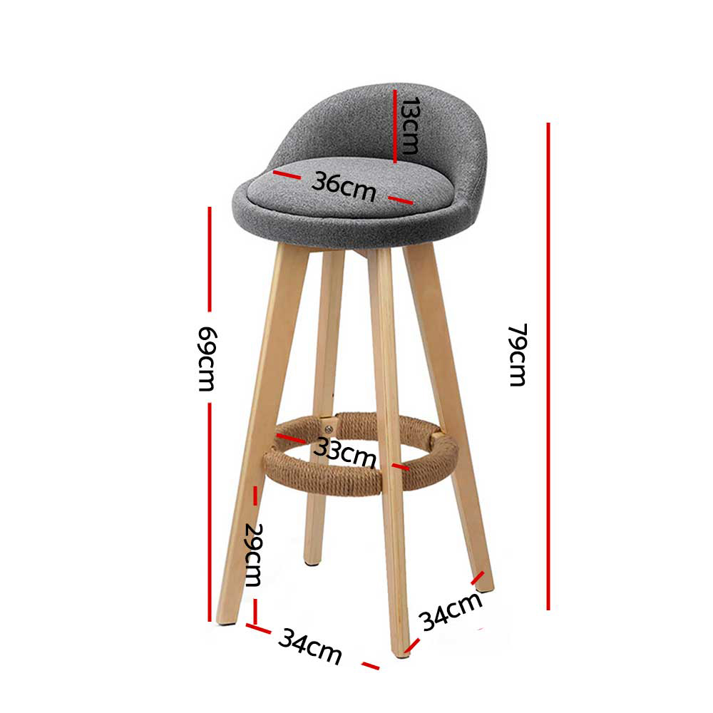 Artiss Bar Stools Padded Linen Wooden Grey, Set of 2 or 4 view 2