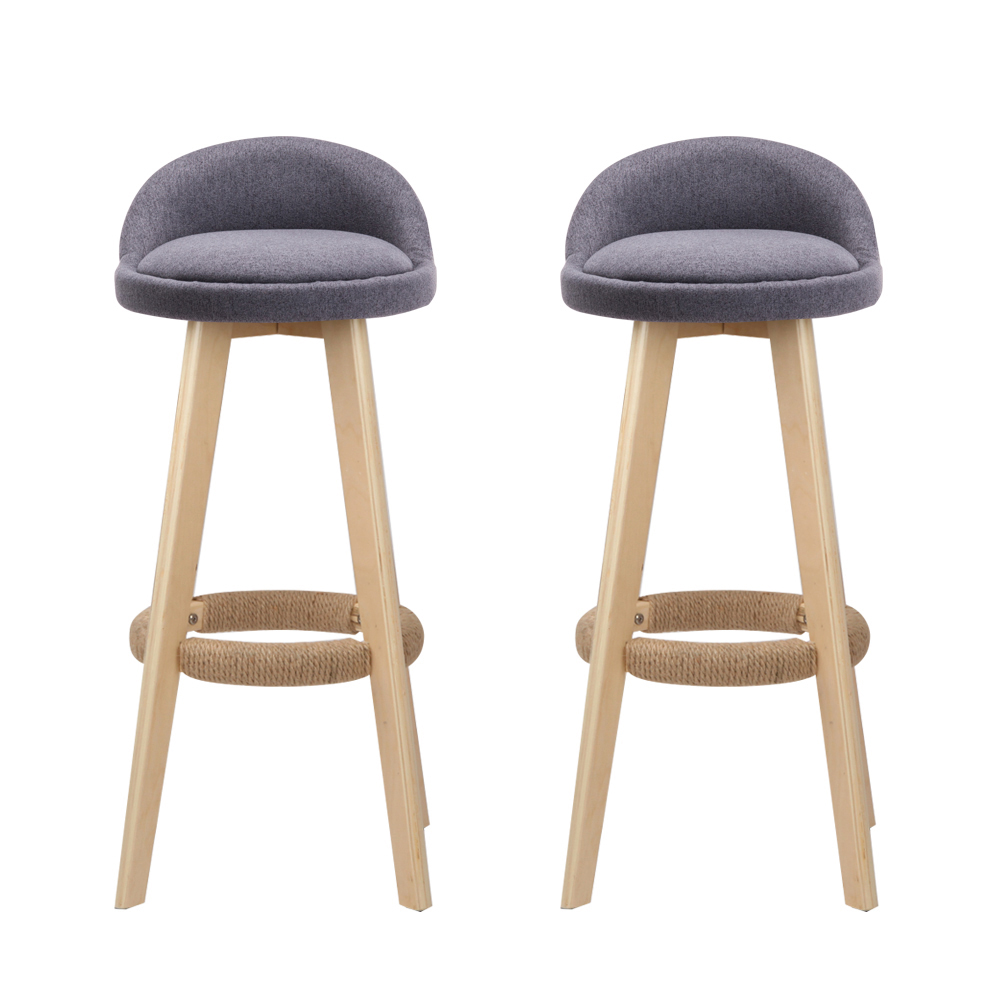 Artiss Bar Stools Padded Linen Wooden Grey, Set of 2 or 4 view 3