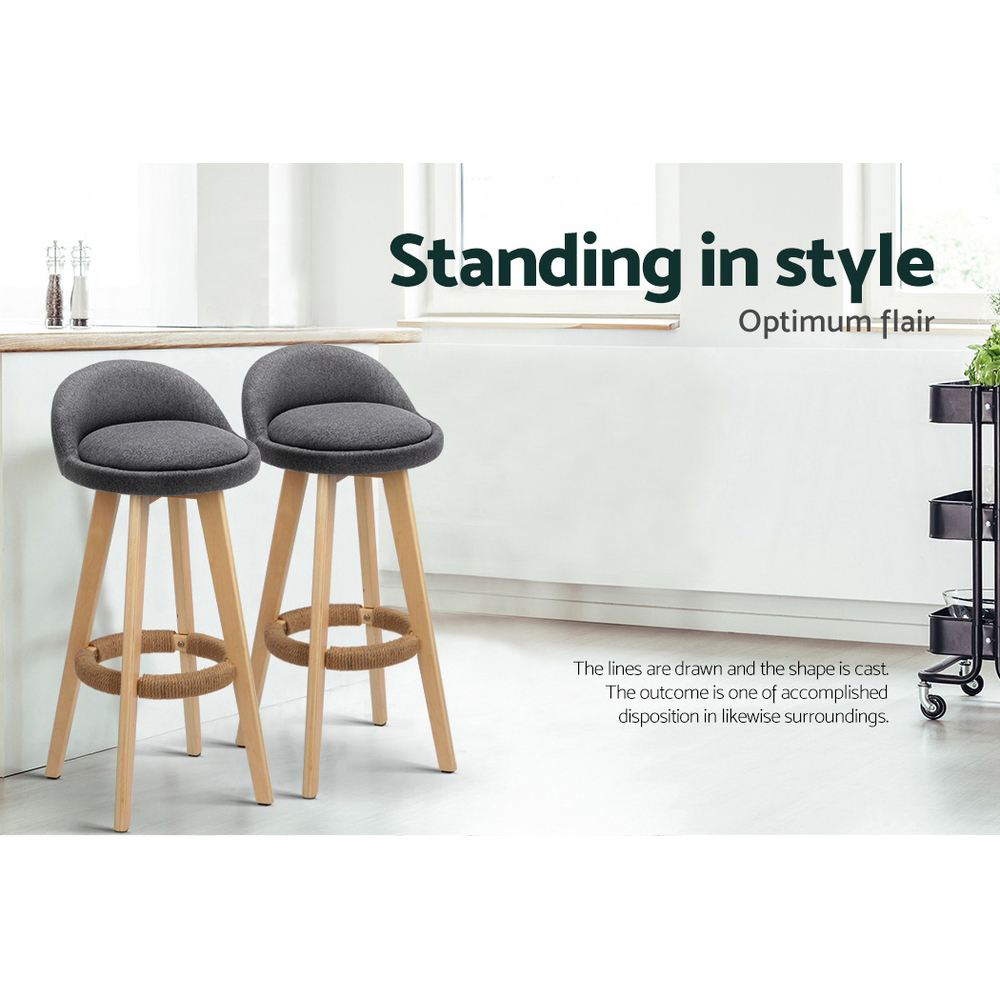 Artiss Bar Stools Padded Linen Wooden Grey, Set of 2 or 4 view 5
