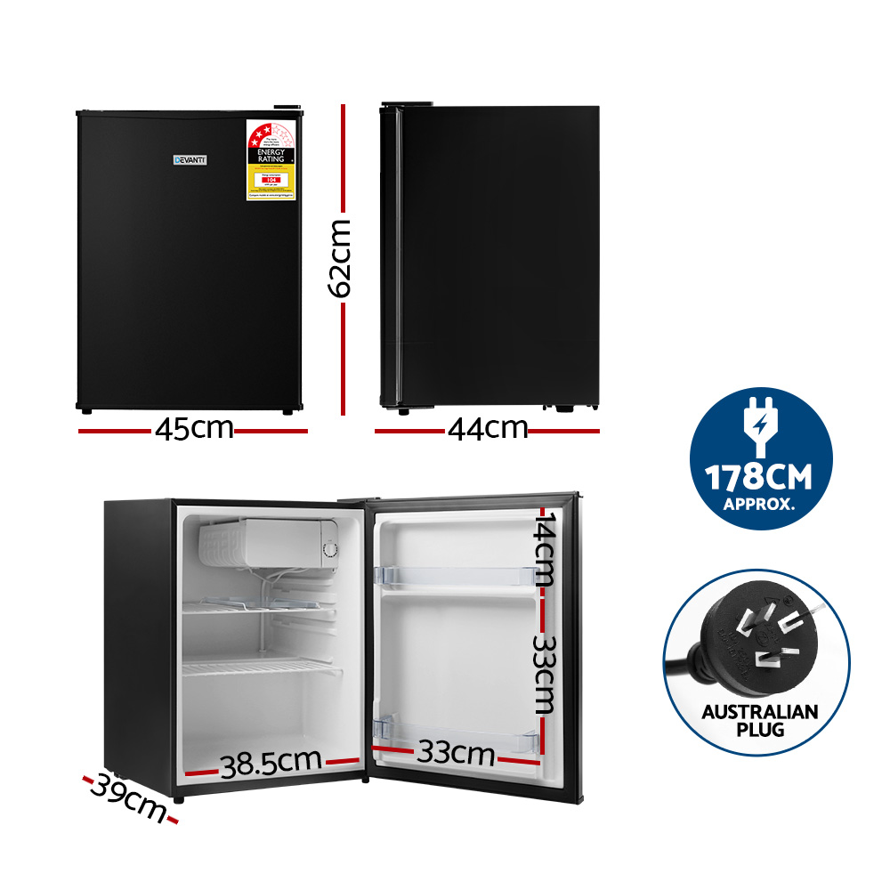 Devanti 70L Bar Fridge with Chiller Compartment view 2