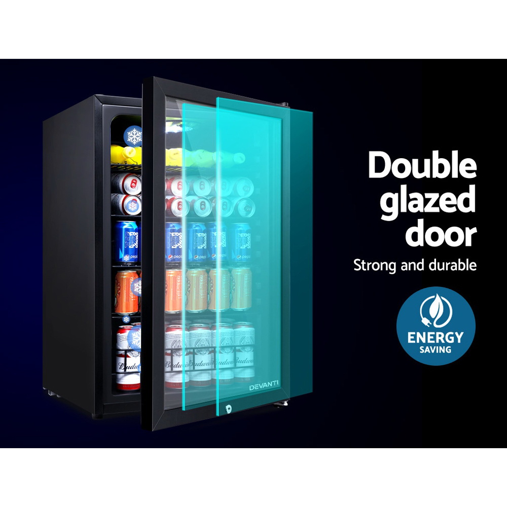 Devanti 115L Bar Fridge Glass Door with Light Black view 2