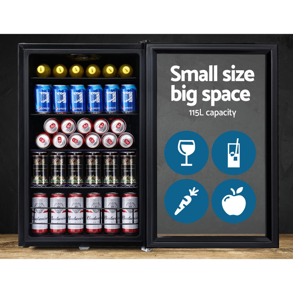 Devanti 115L Bar Fridge Glass Door with Light Black view 4