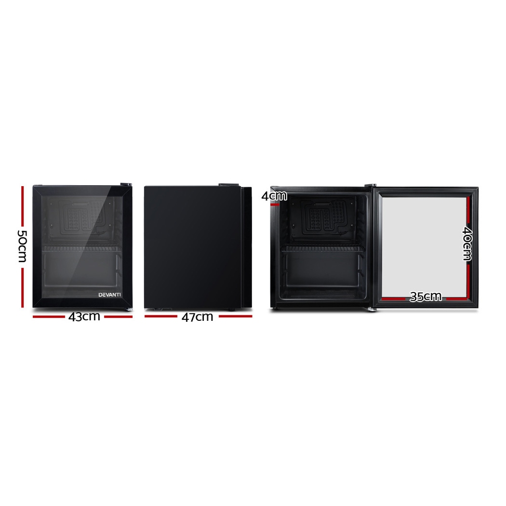 Devanti 46L Bar Fridge Glass Door Black view 2