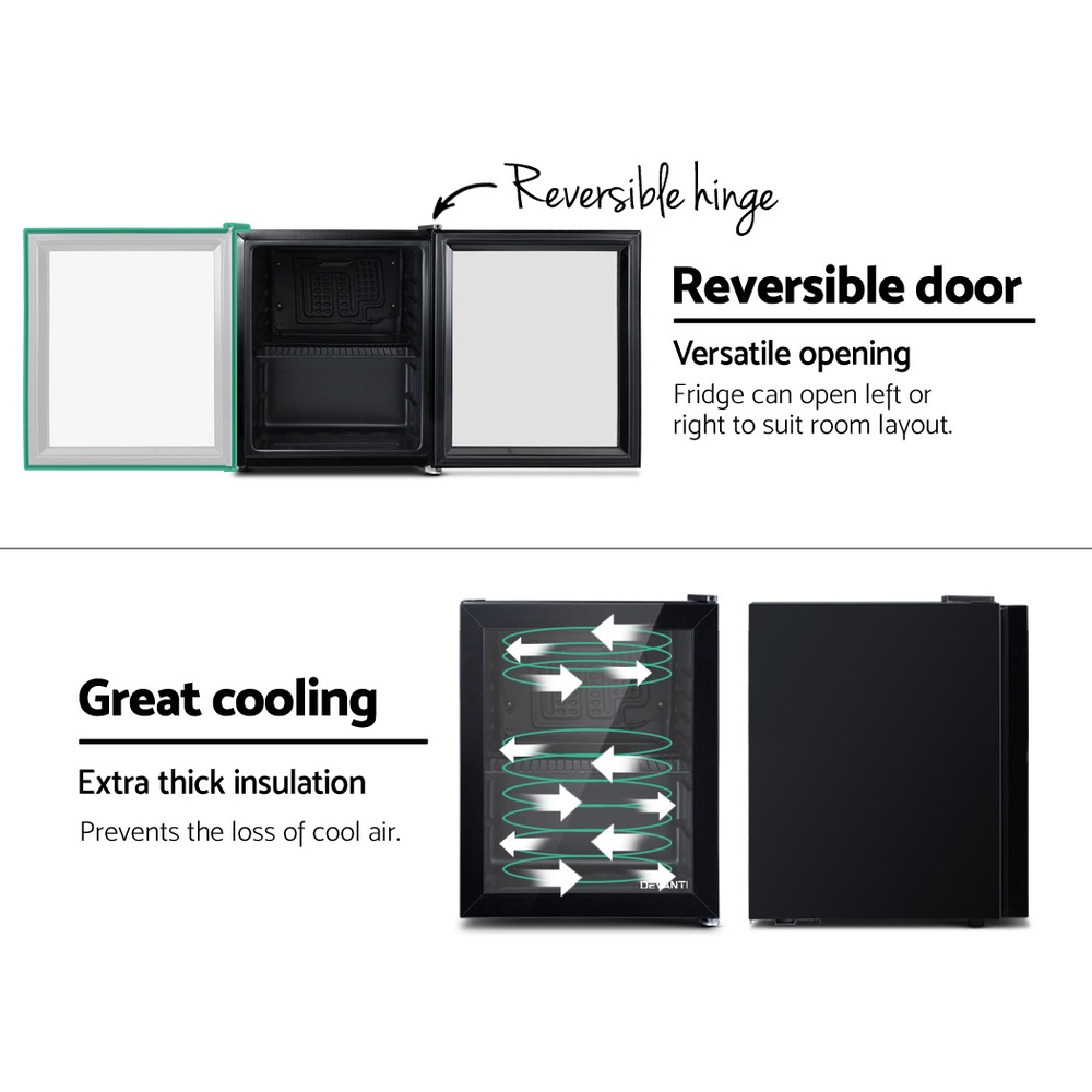 Devanti 46L Bar Fridge Glass Door Black view 4