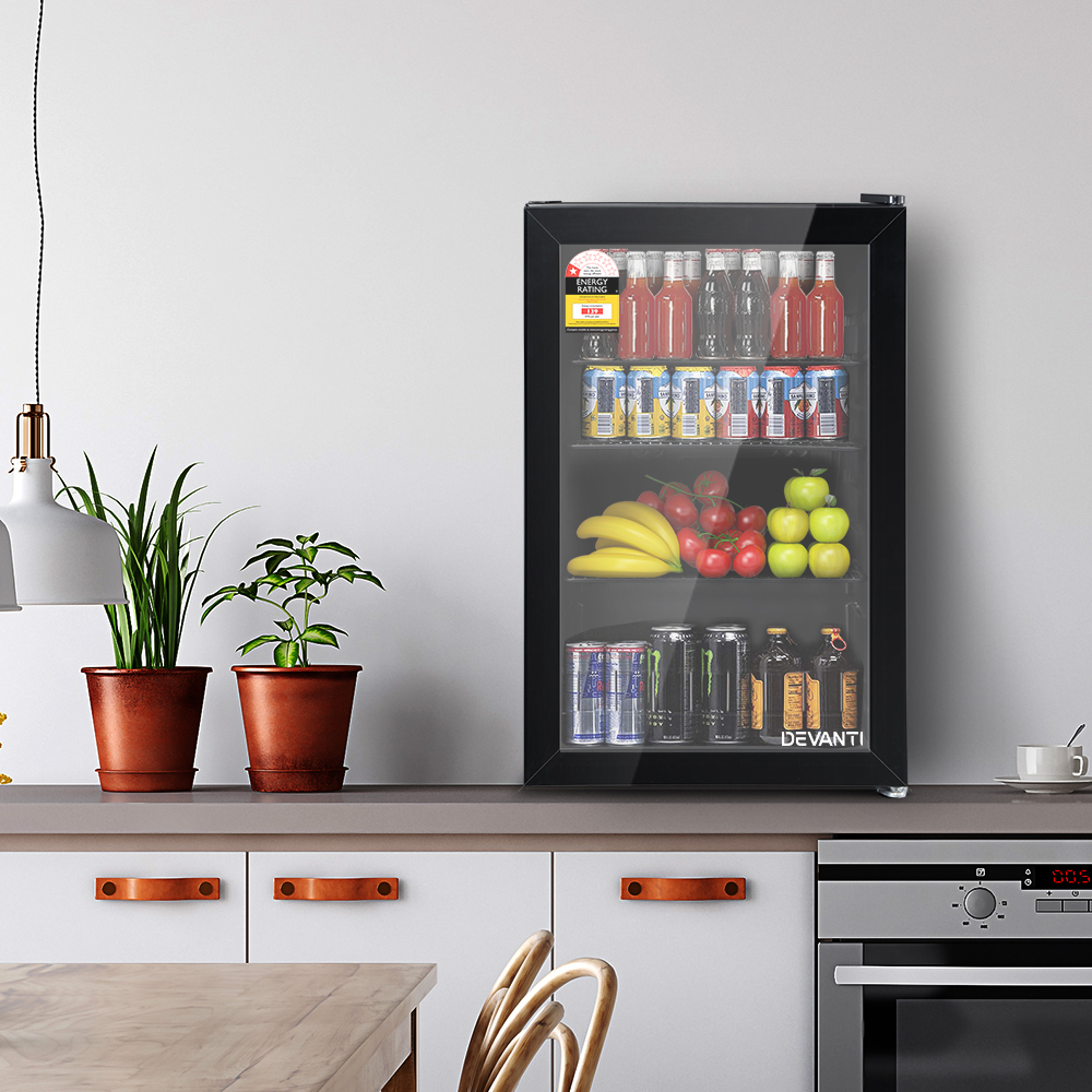 Devanti 70L Glass Door Bar Fridge with Light Black
