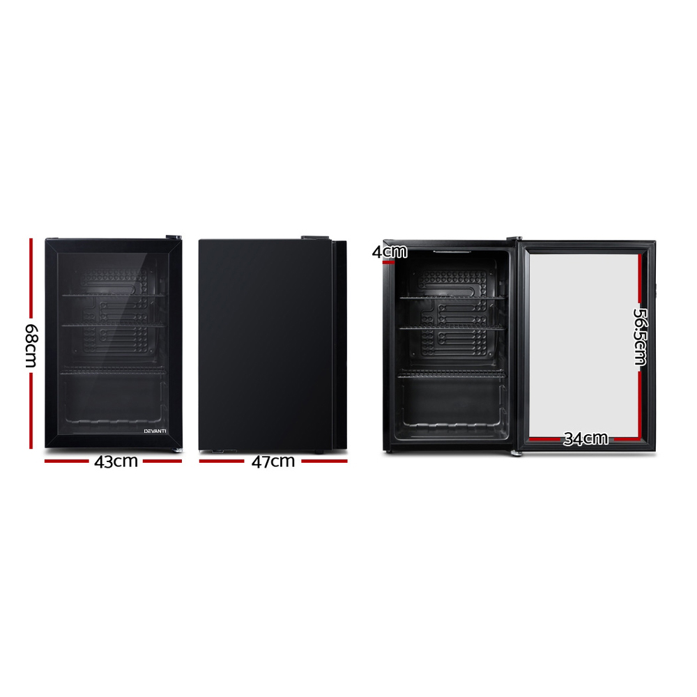 Devanti 70L Glass Door Bar Fridge with Light Black view 2