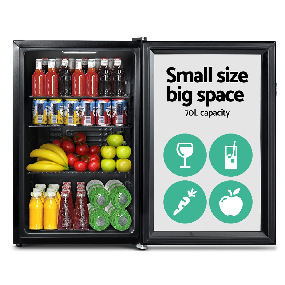 Devanti 70L Glass Door Bar Fridge with Light Black view 3