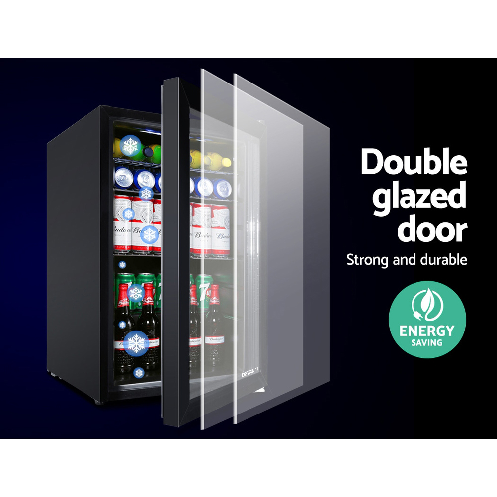 Devanti 70L Glass Door Bar Fridge with Light Black view 4