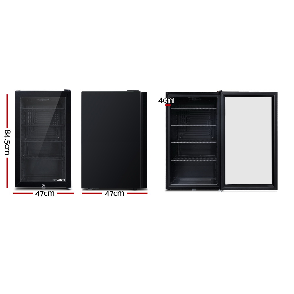 Devanti 98L Glass Door Bar Fridge Freezer Black view 2