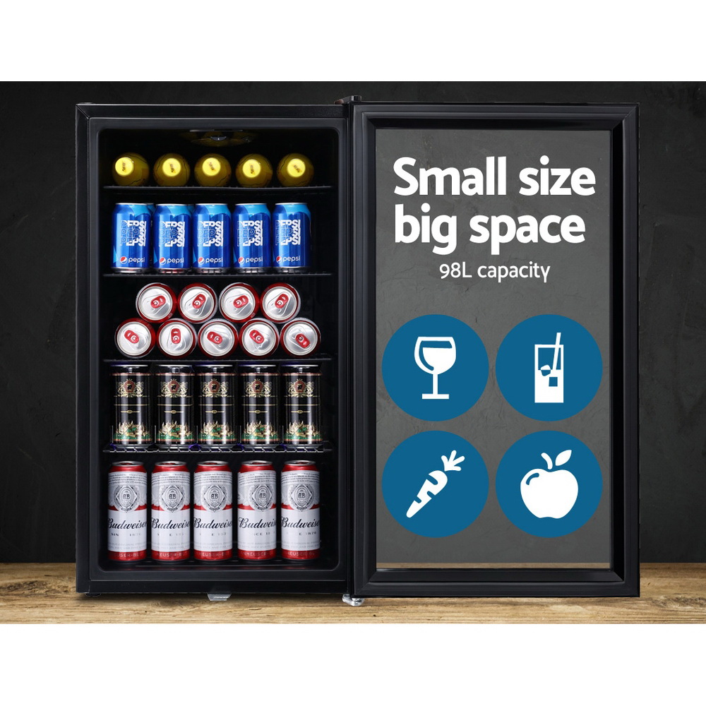 Devanti 98L Glass Door Bar Fridge Freezer Black view 3
