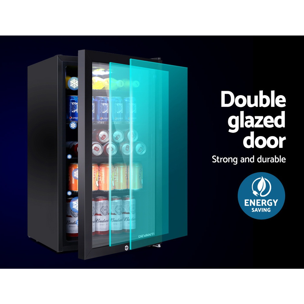 Devanti 98L Glass Door Bar Fridge Freezer Black view 4