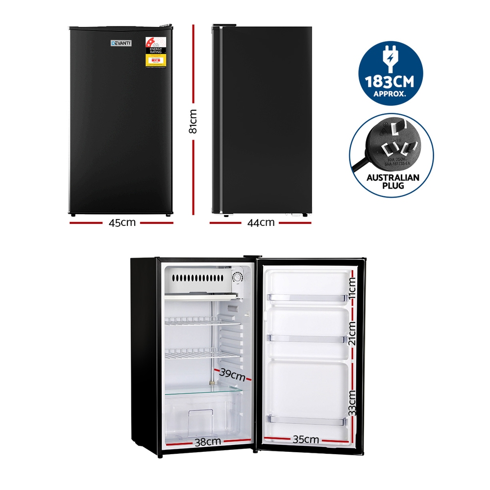 Devanti 95L Bar Fridge with Chiller Compartment view 2
