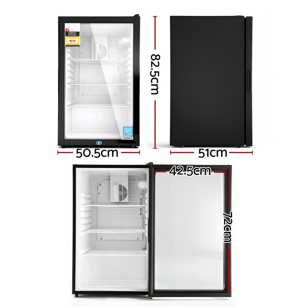 Devanti Bar Fridge Glass Door Countertop Cooler Black view 2