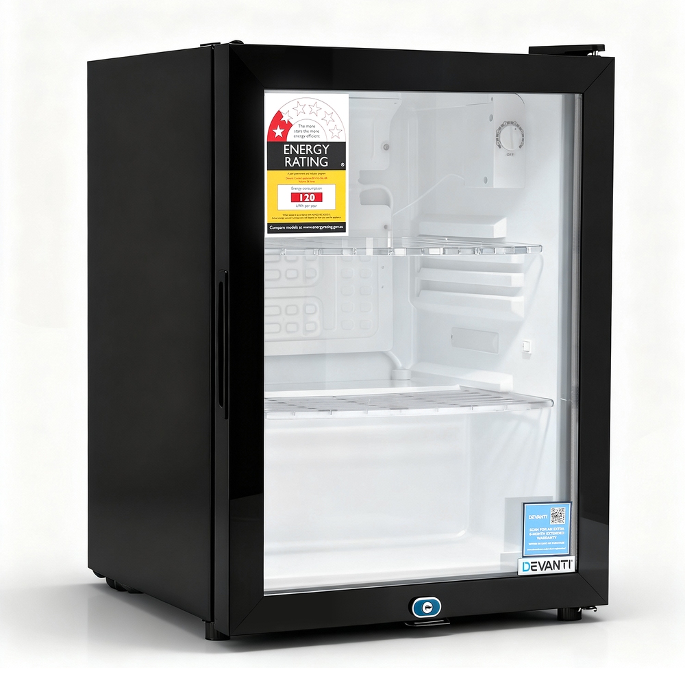 Devanti 56L Glass Door Bar Fridge Black