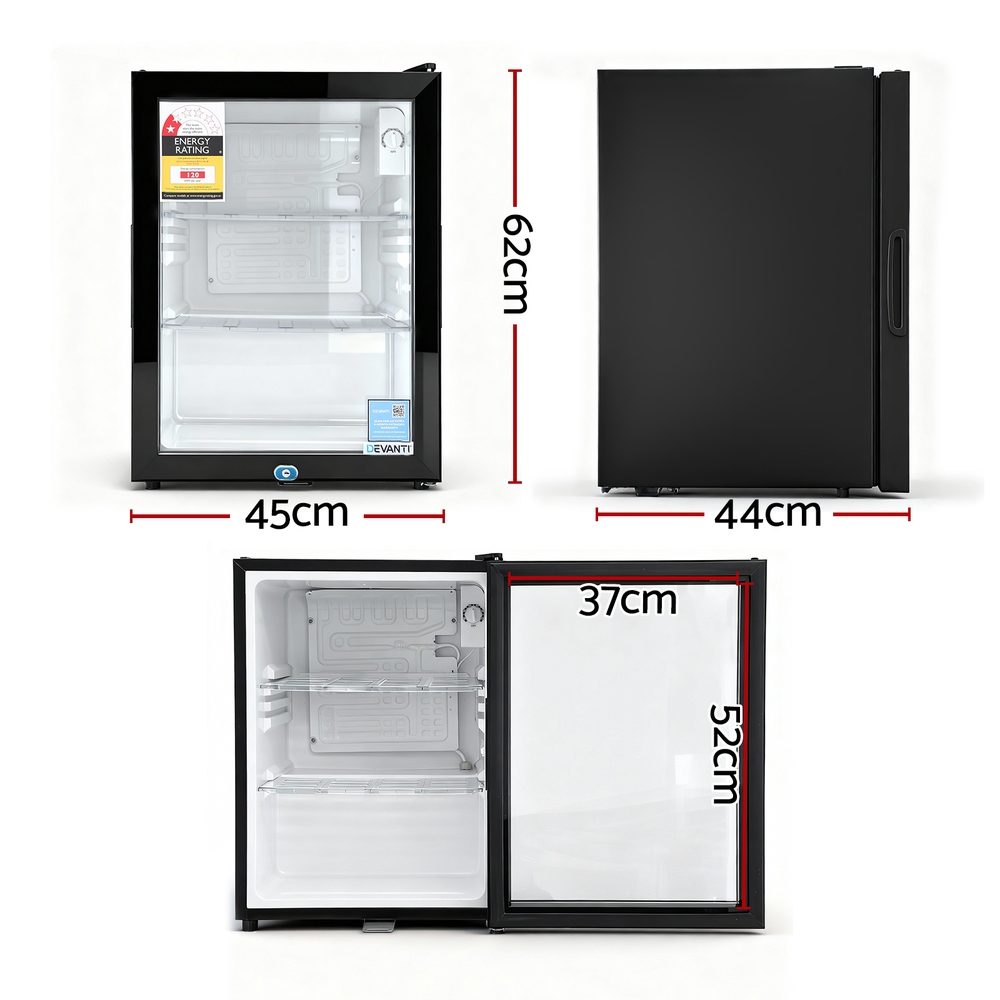 Devanti 56L Glass Door Bar Fridge Black view 2