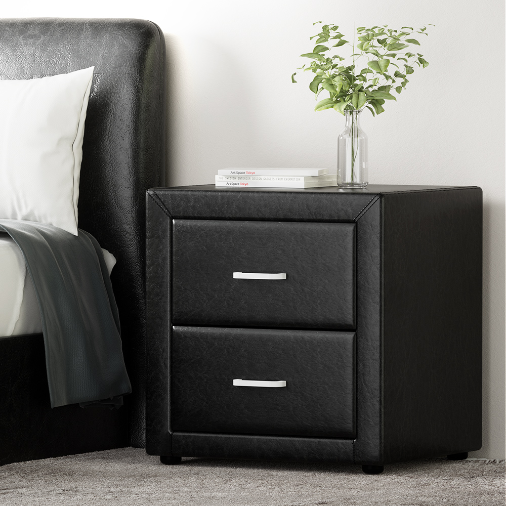 Artiss CADEN Leather Bedside Table, 2 Drawers, Multiple Colours