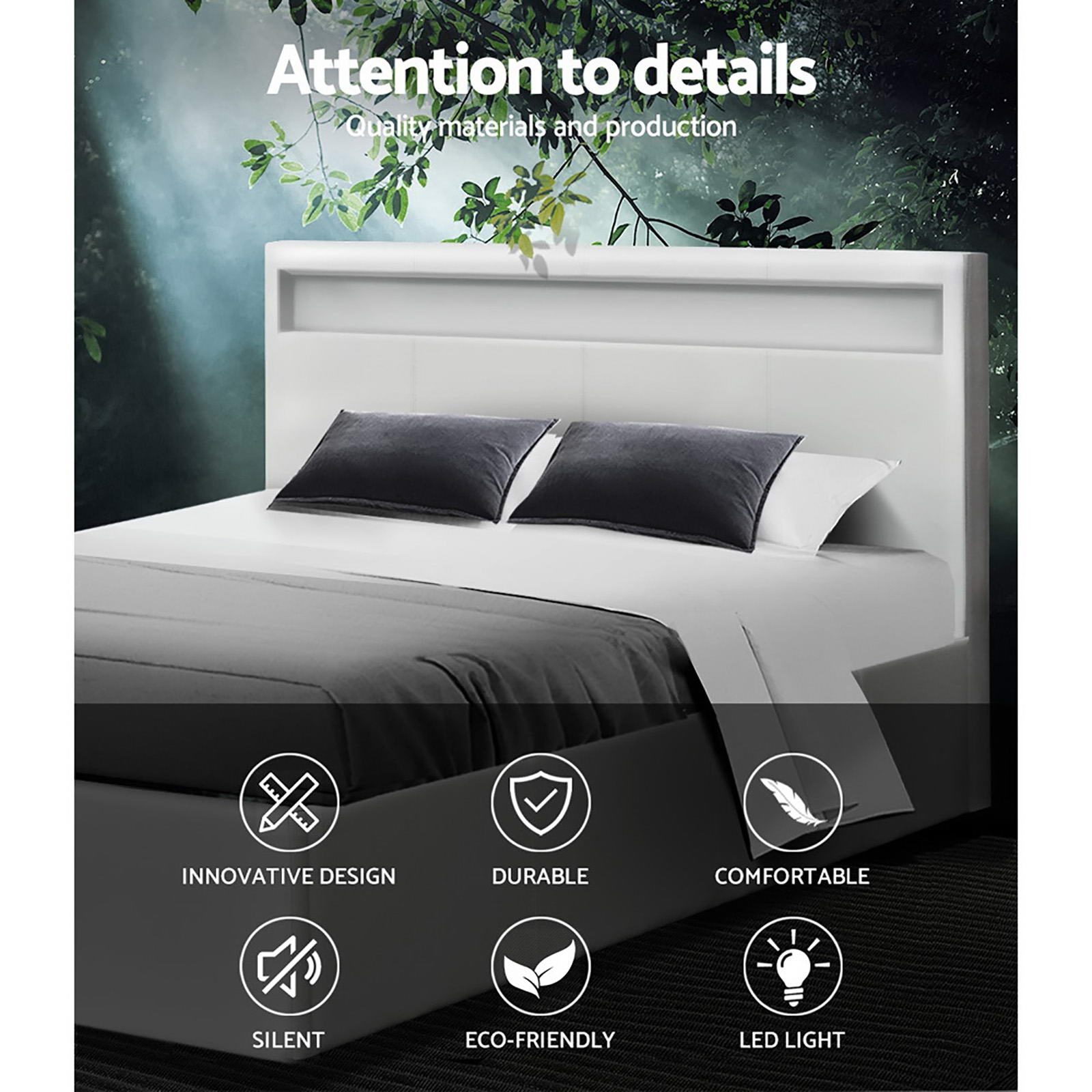 Artiss COLE Gas Lift Bed Frame with LED, Multiple Sizes view 4