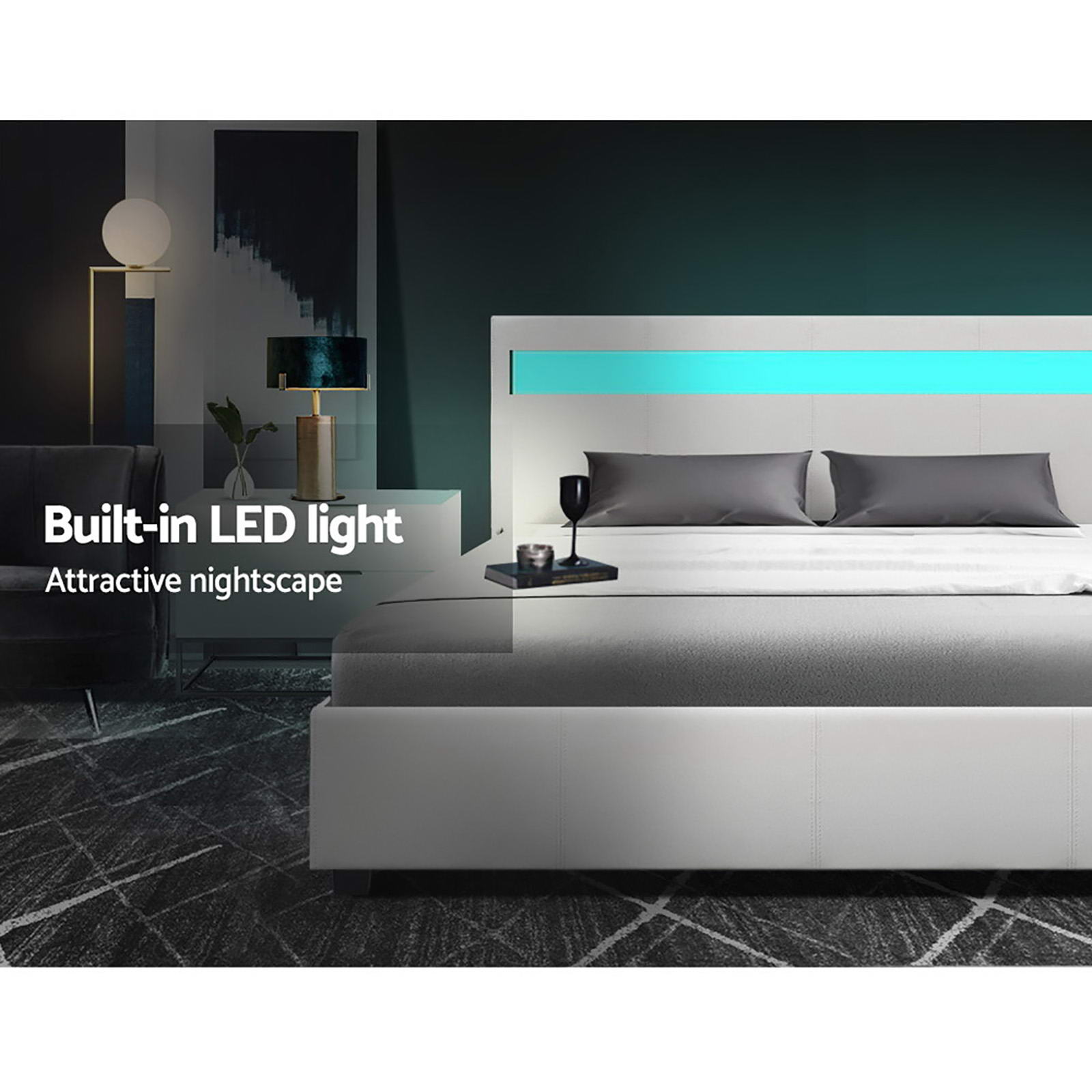 Artiss COLE Gas Lift Bed Frame with LED, Multiple Sizes view 5