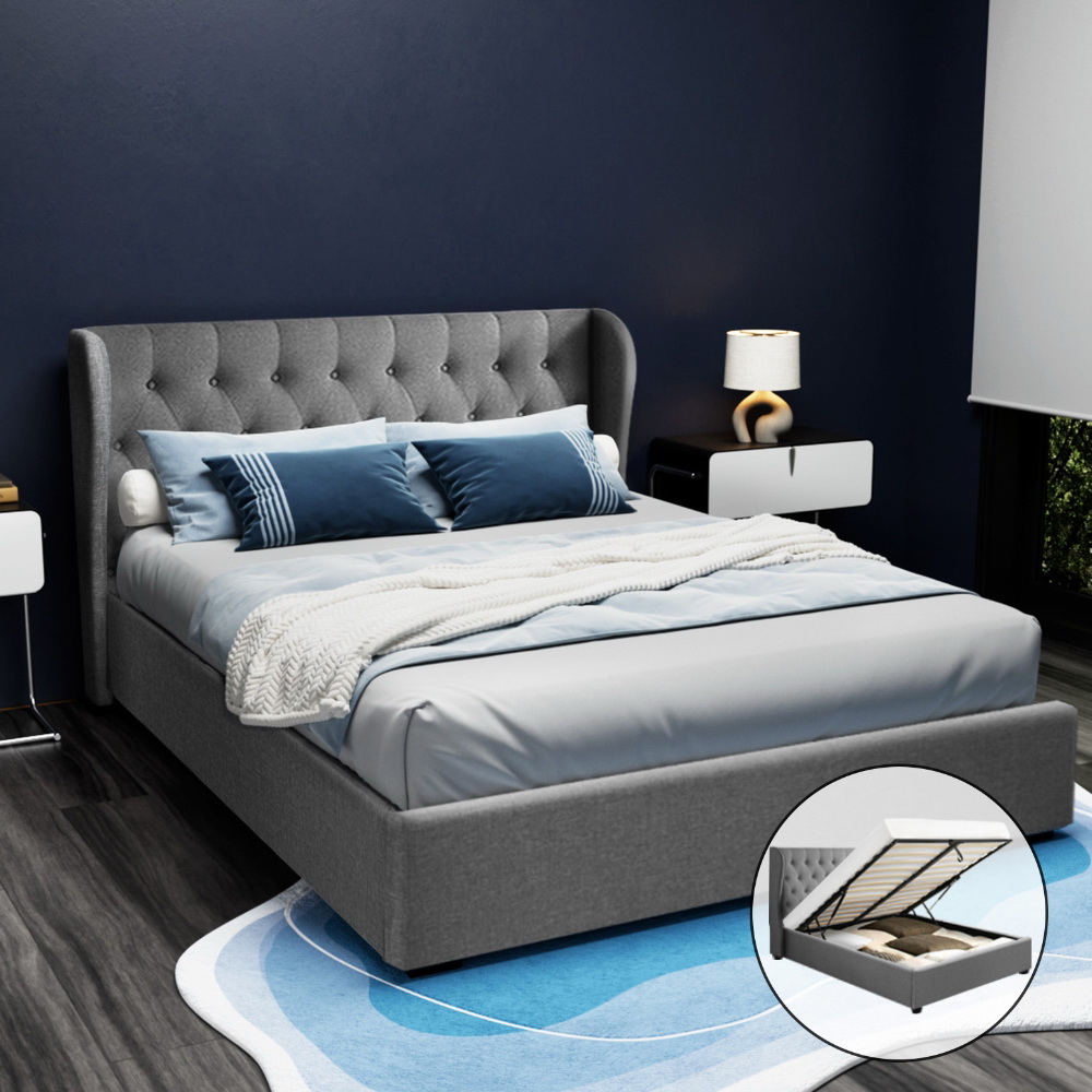 Artiss Issa Gas Lift Linen Bed Frame, Various Colours