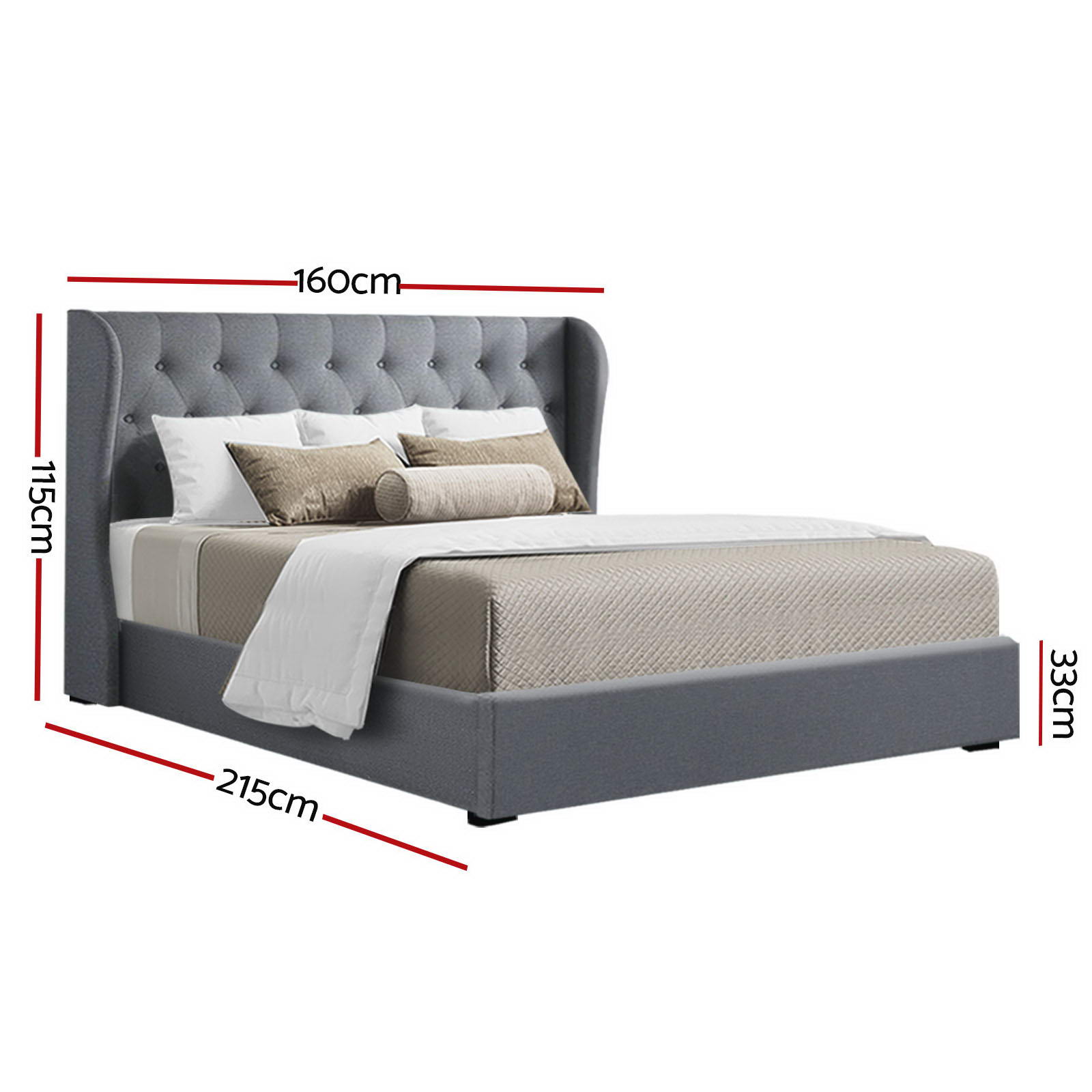 Artiss Issa Gas Lift Linen Bed Frame, Various Colours view 3