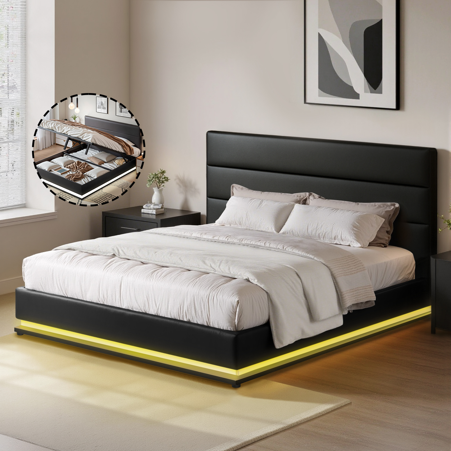 Artiss Lumi Gas Lift Leather Bed Frame, Various Colours