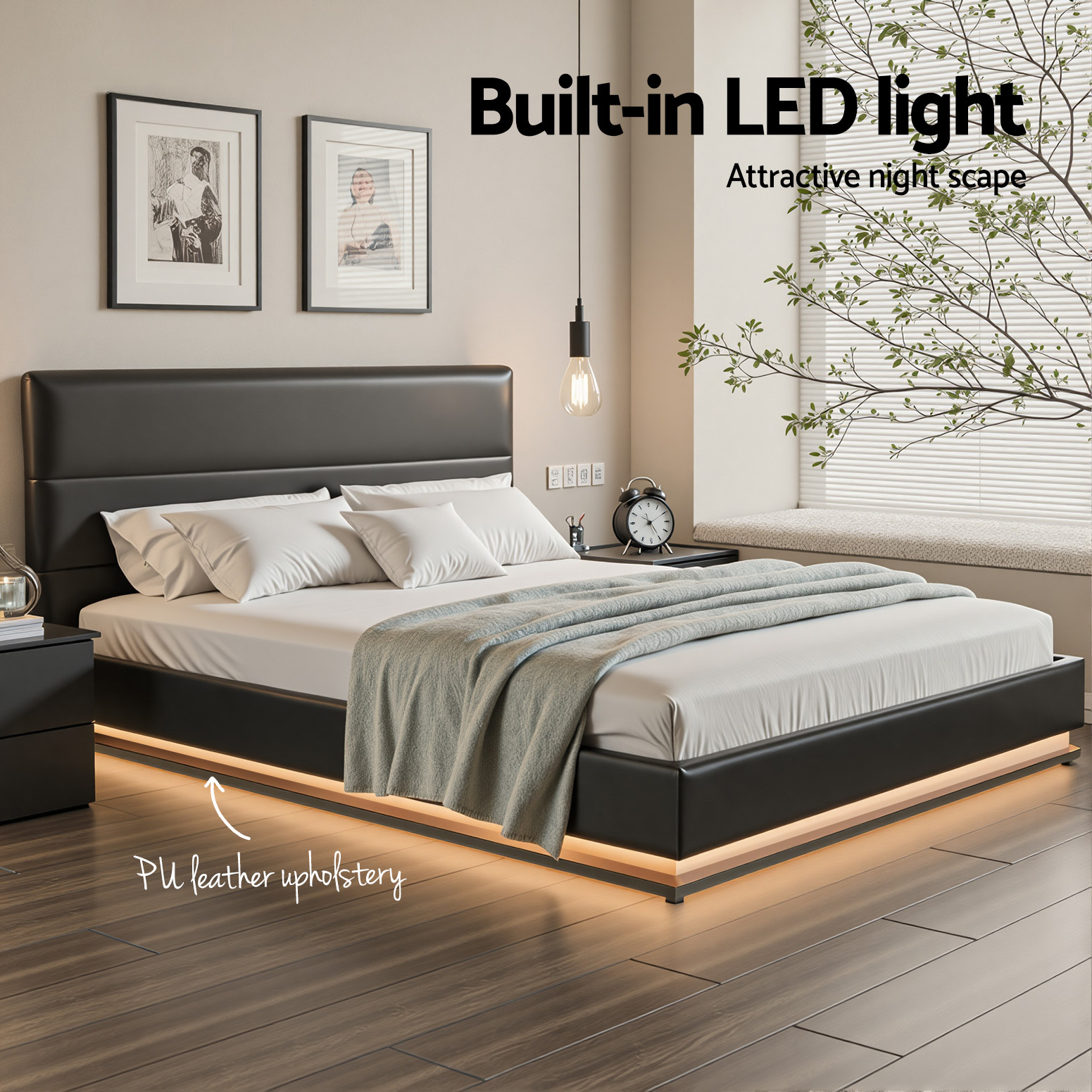 Artiss Lumi Gas Lift Leather Bed Frame, Various Colours view 5