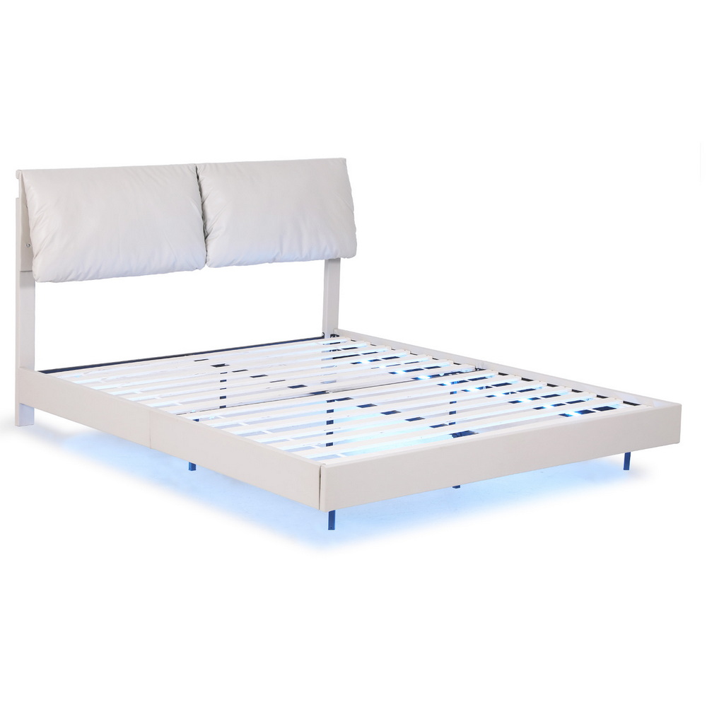 Artiss RGB LED Floating Bed Frame, Adjustable Headboard