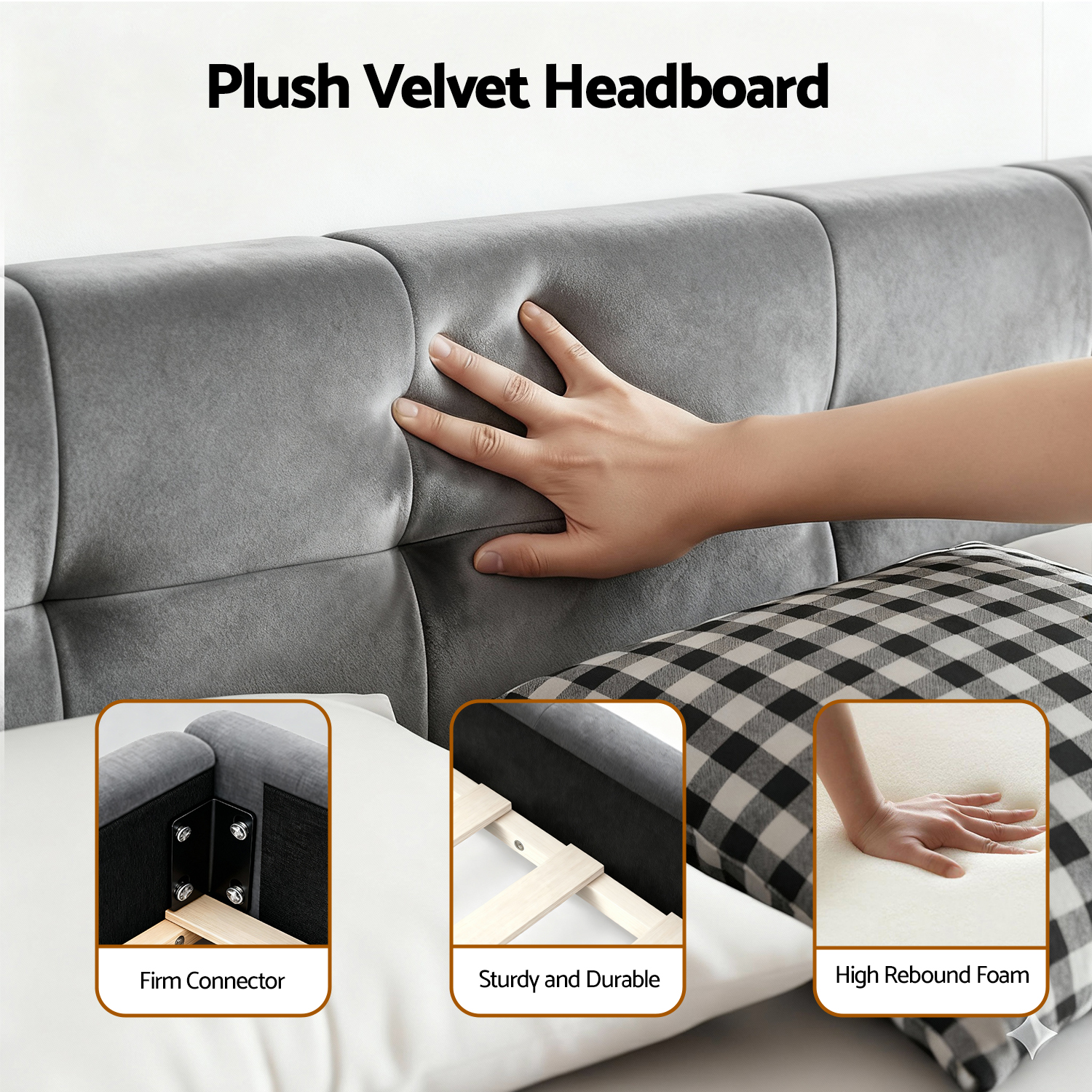 Artiss Velvet Bed Frame with Plush Headboard, Queen or King view 5