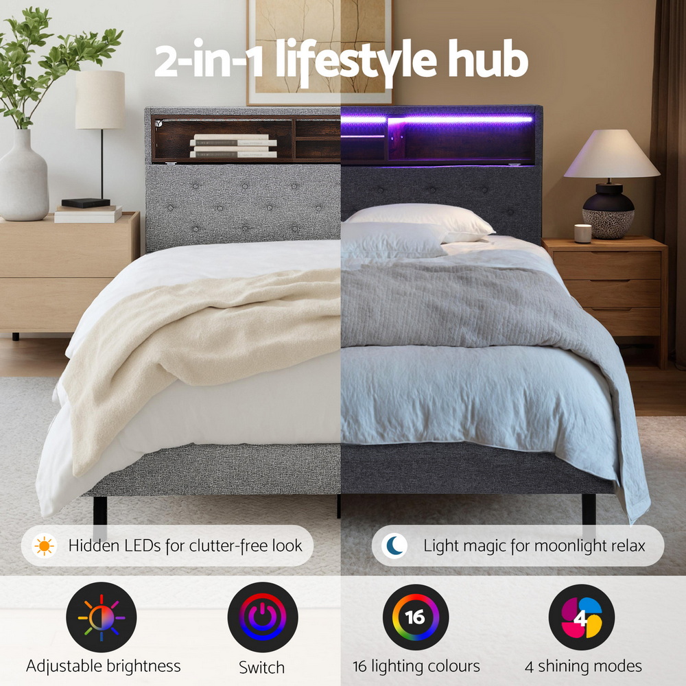 Artiss Midnight LED Storage Bed Frame, King Single view 4