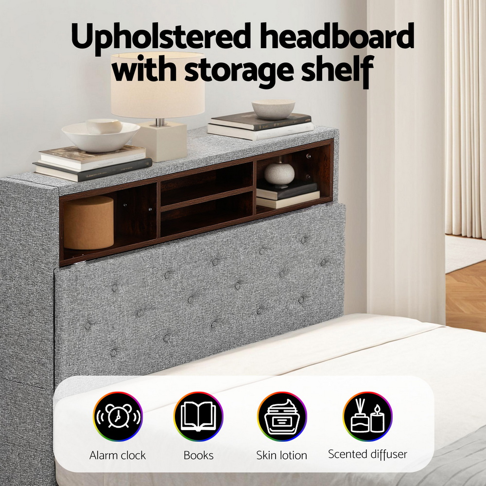 Artiss Midnight LED Storage Bed Frame, King Single view 5