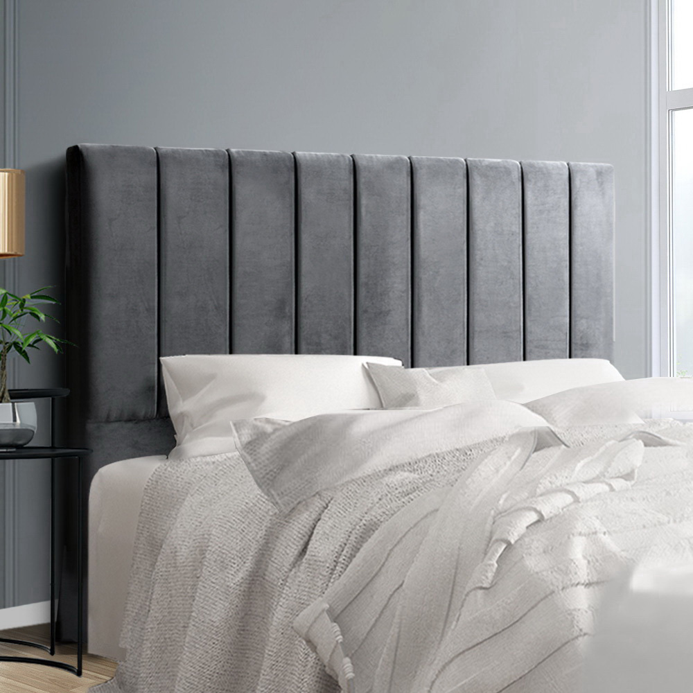 Artiss VELA Velvet Bed Head, Grey