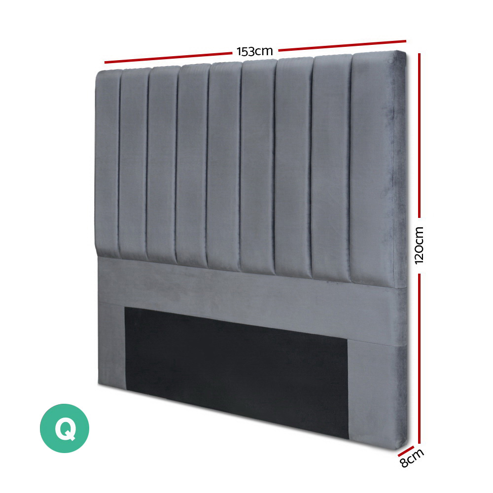 Artiss VELA Velvet Bed Head, Grey view 2