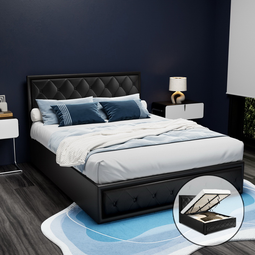 Artiss Tiyo Gas Lift Leather Bed Frame, Various Sizes