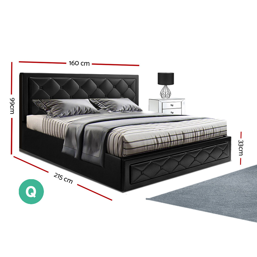 Artiss Tiyo Gas Lift Leather Bed Frame, Various Sizes view 2