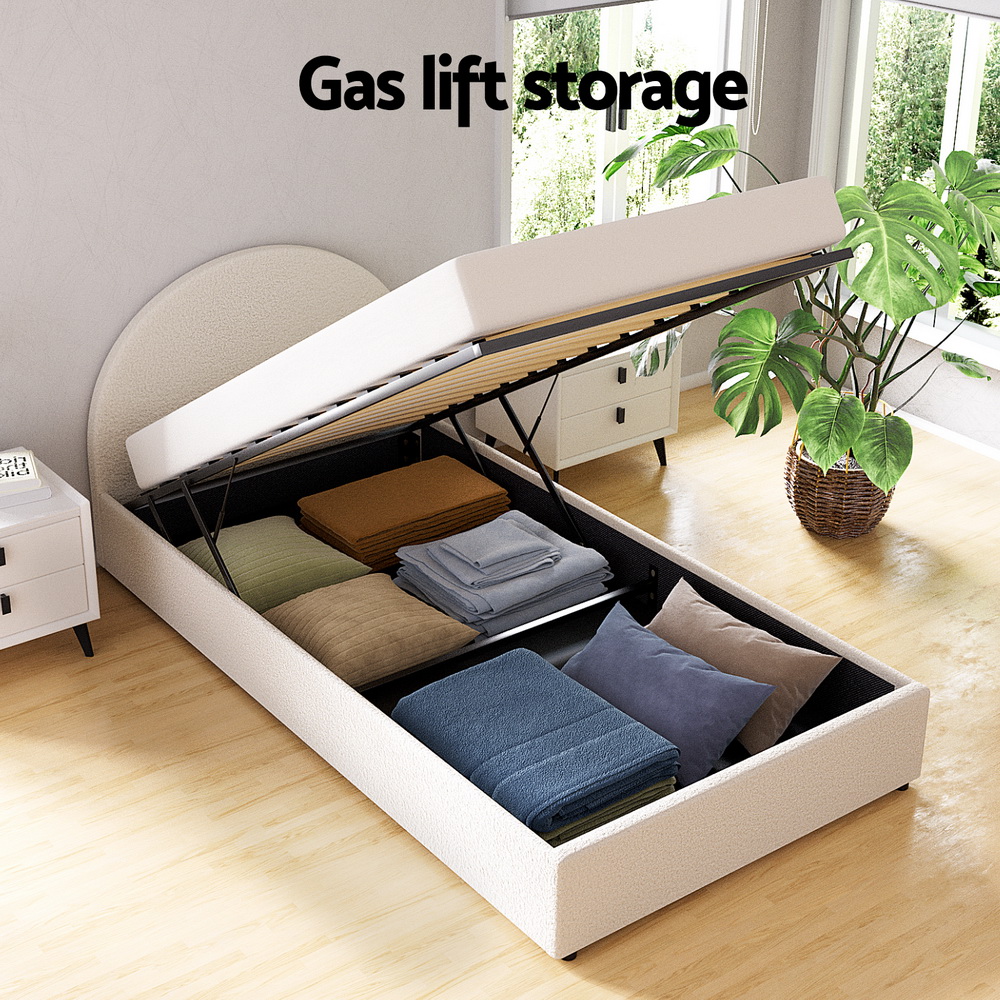 Artiss Ella Gas Lift Bed Frame, King Single, Boucle view 5