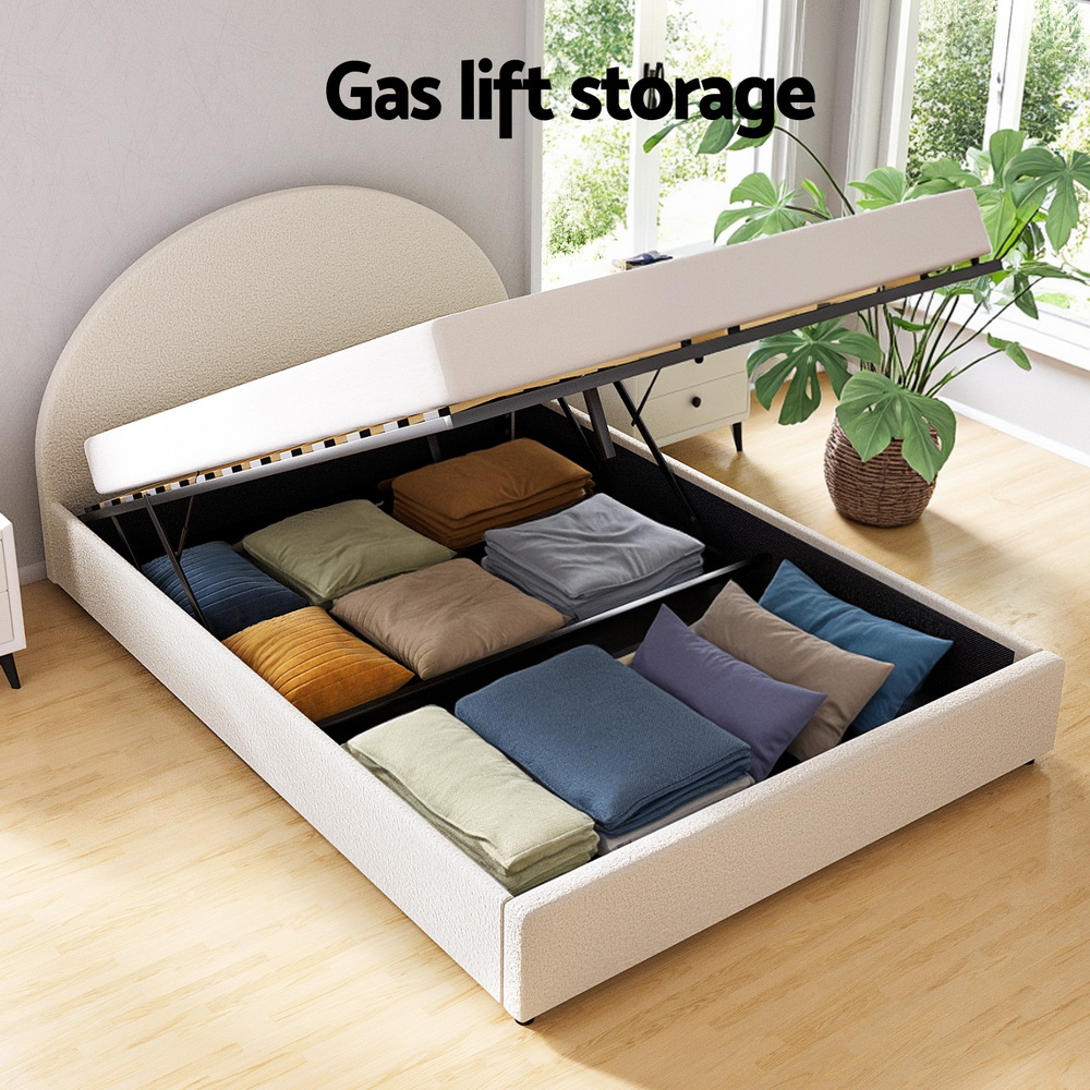 Artiss Ella Gas Lift Boucle Bed Frame, Various Sizes view 5