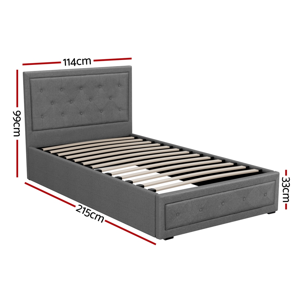 Artiss Tiyo Gas Lift Bed Frame, King Single, Grey view 2