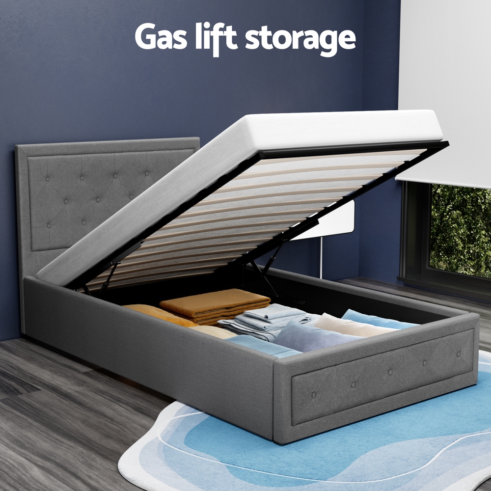 Artiss Tiyo Gas Lift Bed Frame, King Single, Grey view 4