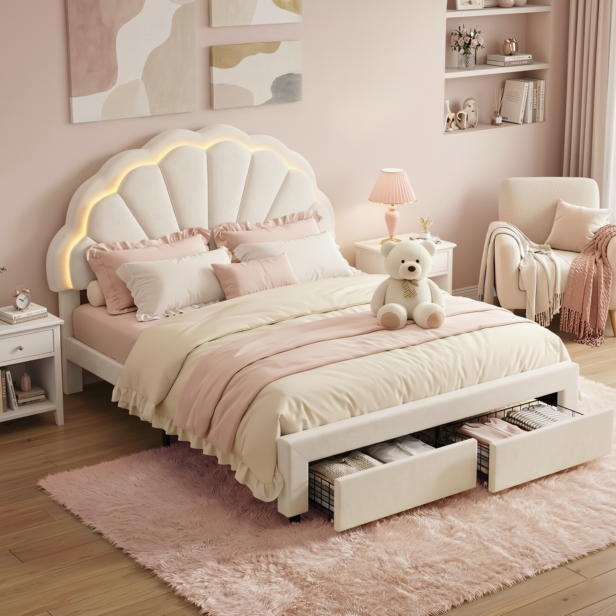 Artiss Double Bed Frame with 2 Storage Drawers, LED Headboard