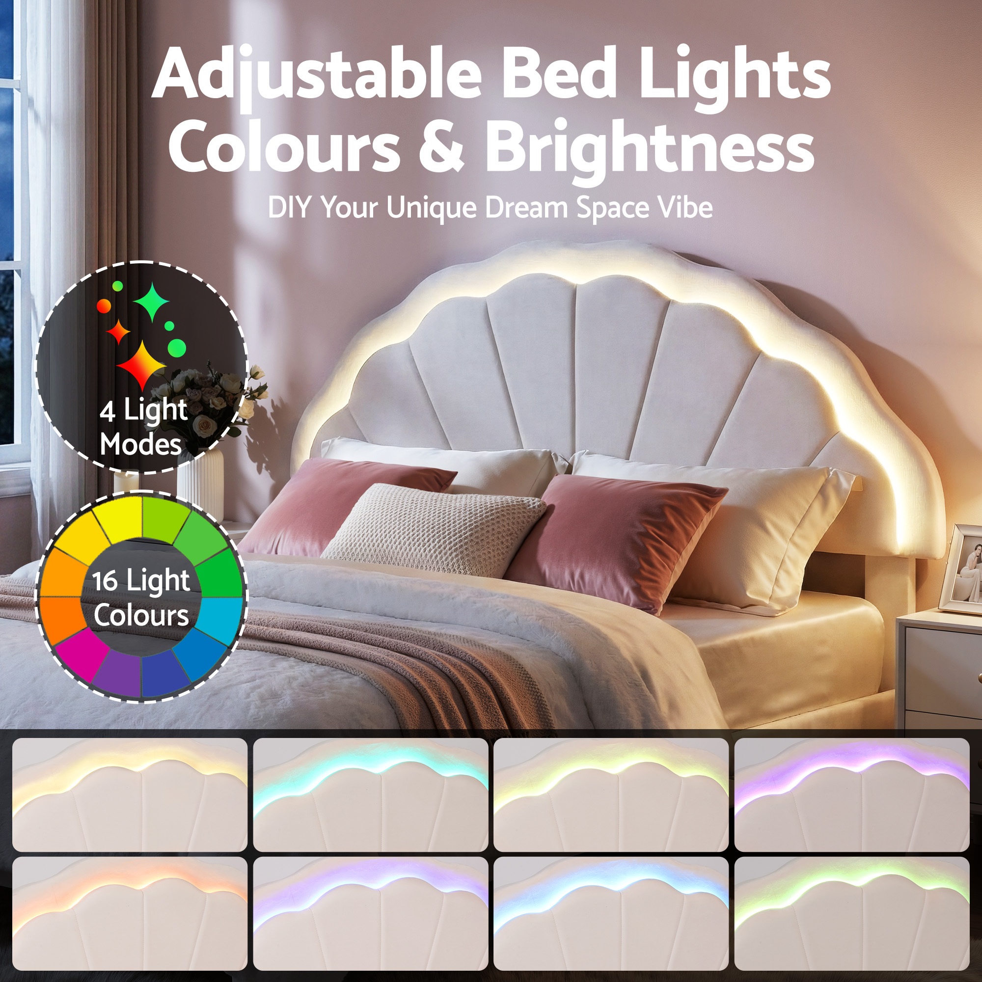 Artiss Double Bed Frame with 2 Storage Drawers, LED Headboard view 5