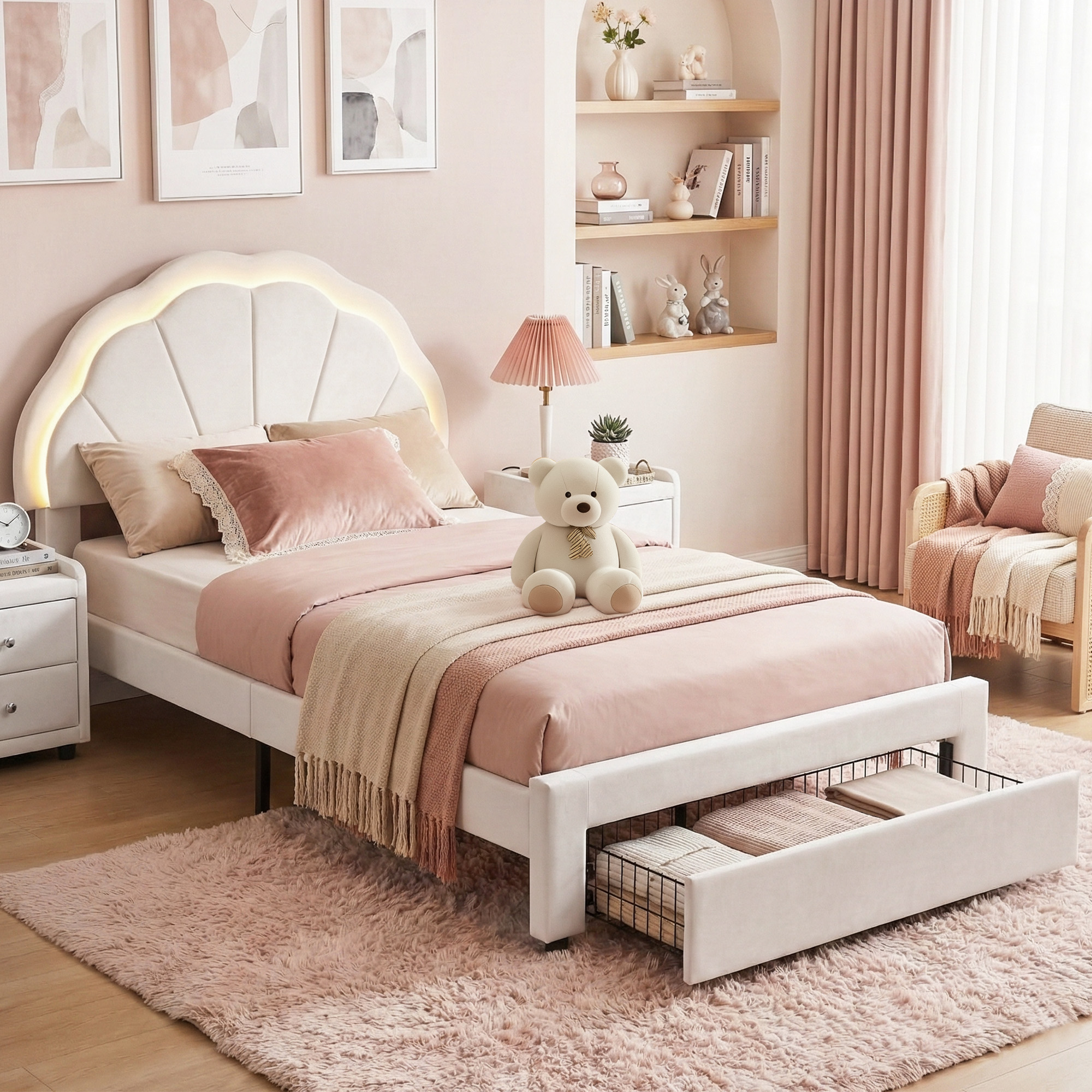 Artiss King Single Velvet Bed Frame with LED Headboard