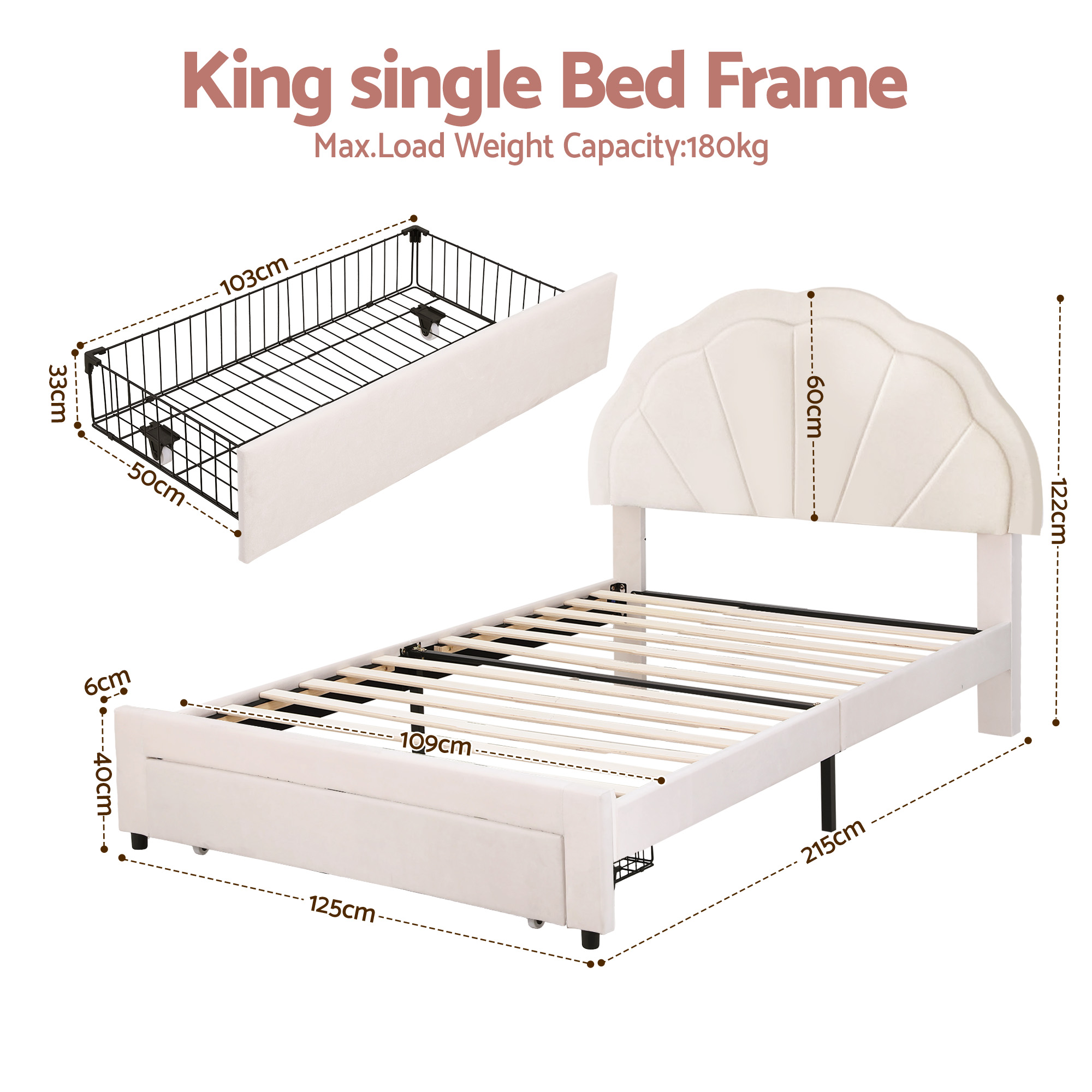 Artiss King Single Velvet Bed Frame with LED Headboard view 2