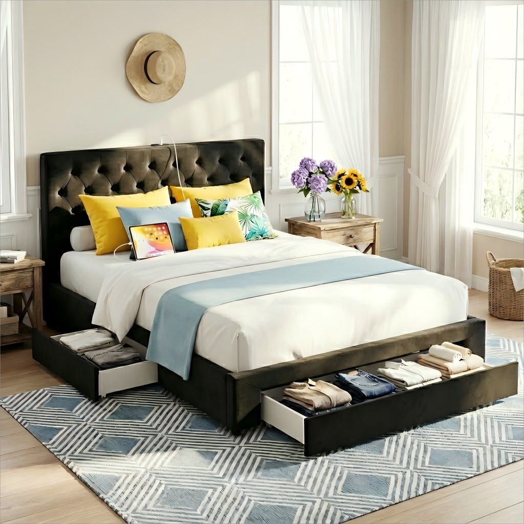 Artiss Bed Frame with Storage Charging Station, Queen or King