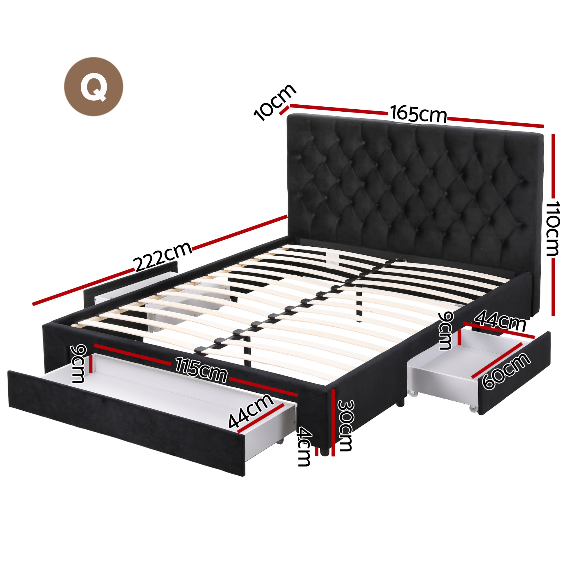 Artiss Bed Frame with Storage Charging Station, Queen or King view 2