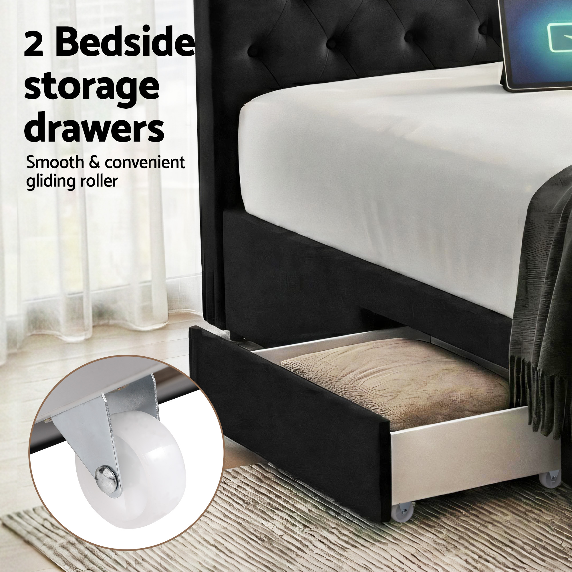 Artiss Bed Frame with Storage Charging Station, Queen or King view 5