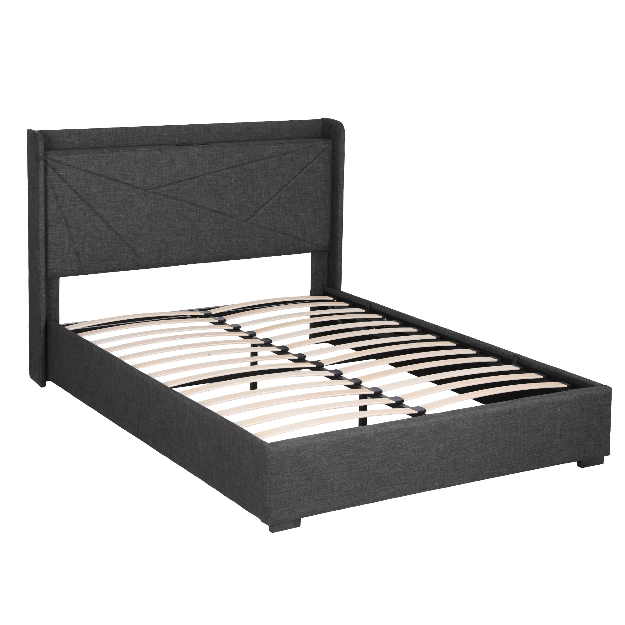 Artiss Gas Lift Storage Bed Frame with Charging, Charcoal Grey view 2