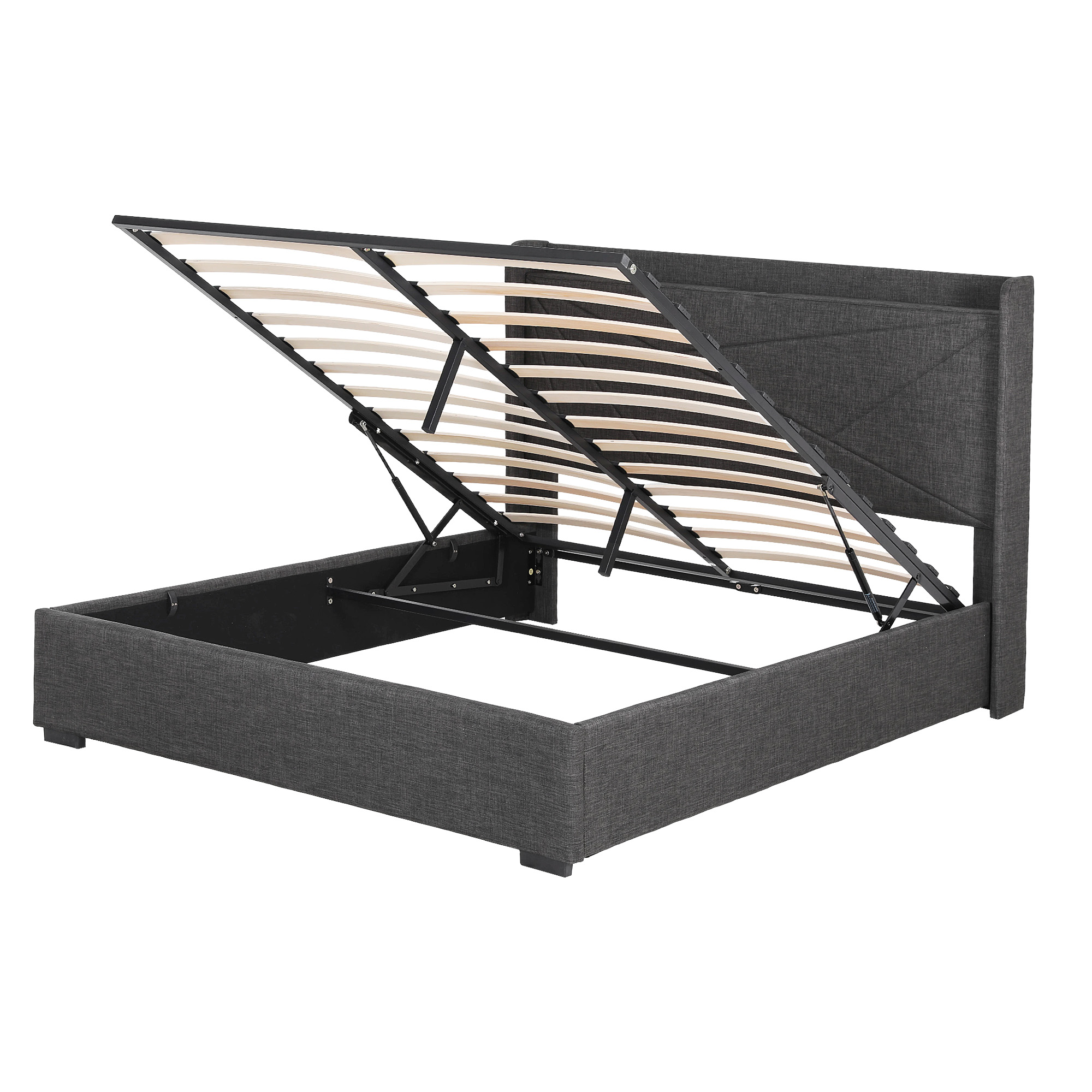 Artiss Gas Lift Storage Bed Frame with Charging, Charcoal Grey view 5